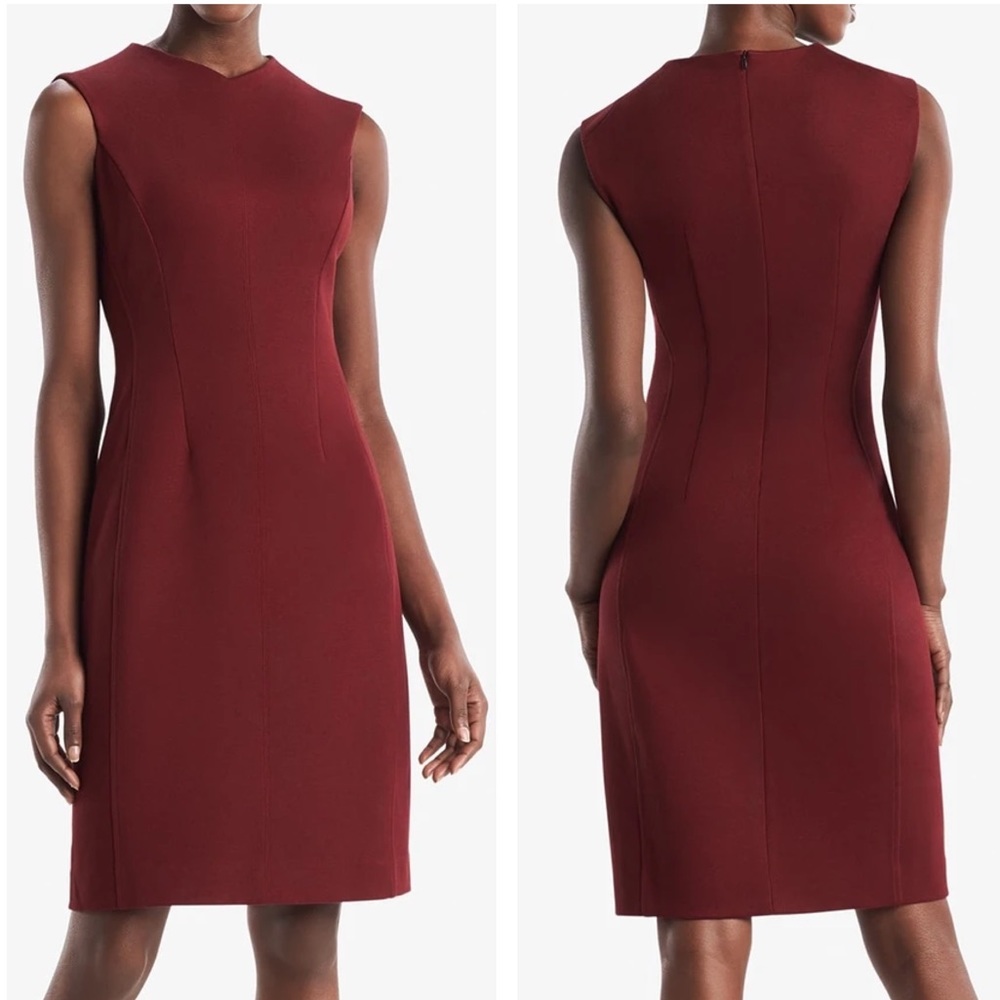 M.M. LaFleur Pinot Red Maggie Sheath Dress in Textured Ponte Knit